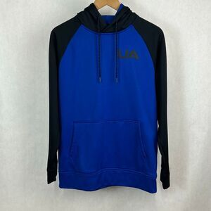 Under Armour Mens Hoodie Sz Small Blue Black Colorblock ColdGear Loose Fit